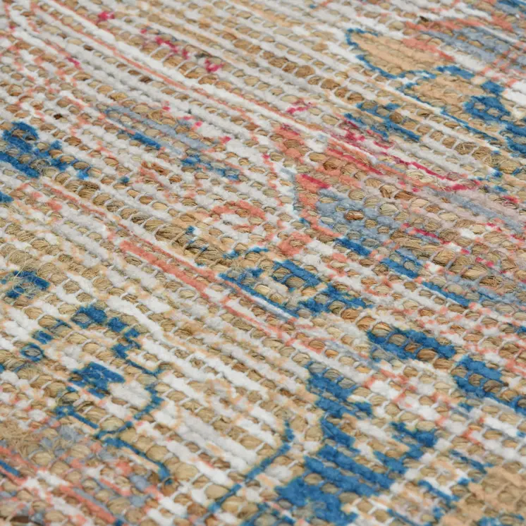 5' X 7' Blue Orange And Pink Oriental Hand Woven Area Rug With Fringe