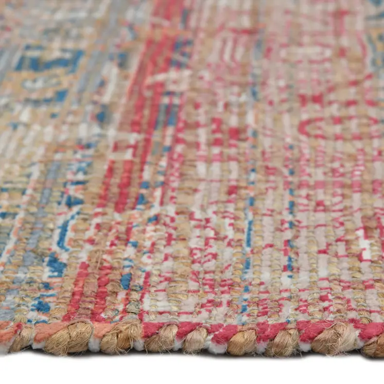 8' X 10' Blue Orange And Pink Oriental Hand Woven Area Rug With Fringe