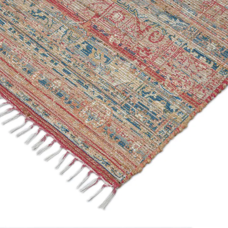 8' X 10' Blue Orange And Pink Oriental Hand Woven Area Rug With Fringe