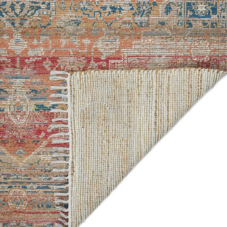 8' X 10' Blue Orange And Pink Oriental Hand Woven Area Rug With Fringe