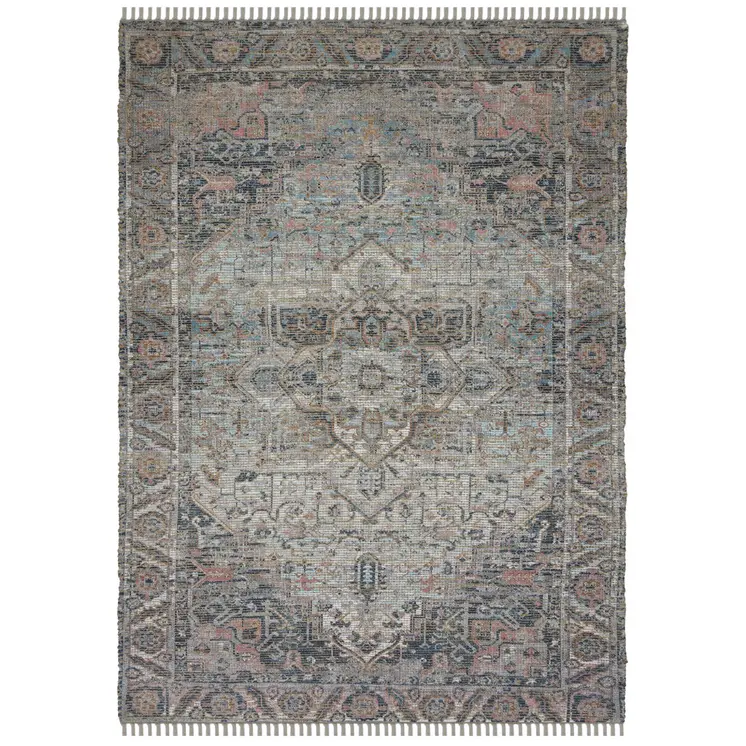 4' X 6' Light Blue Gray And Pink Oriental Hand Woven Area Rug With Fringe