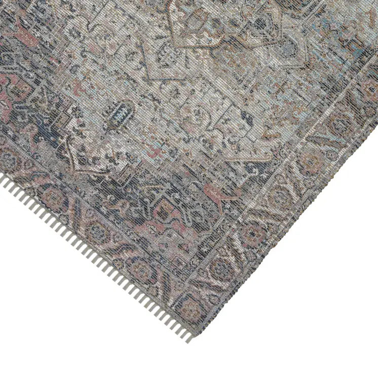 8' X 10' Light Blue Gray And Pink Oriental Hand Woven Area Rug With Fringe