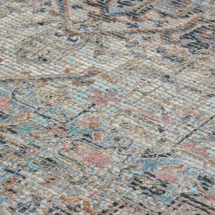 8' X 10' Light Blue Gray And Pink Oriental Hand Woven Area Rug With Fringe