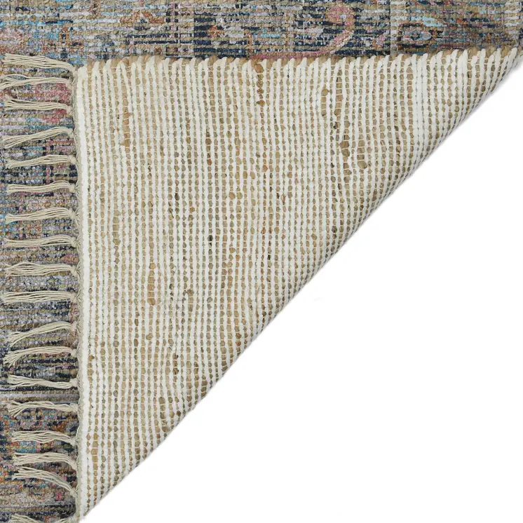8' X 10' Light Blue Gray And Pink Oriental Hand Woven Area Rug With Fringe