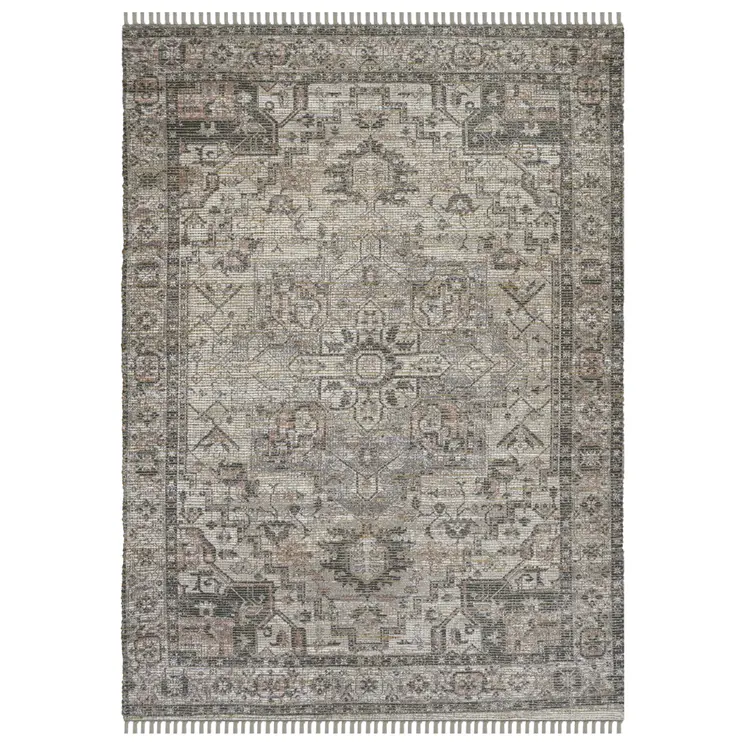 8' X 10' Gray Dark Gray And Dark Pink Oriental Hand Woven Area Rug With Fringe