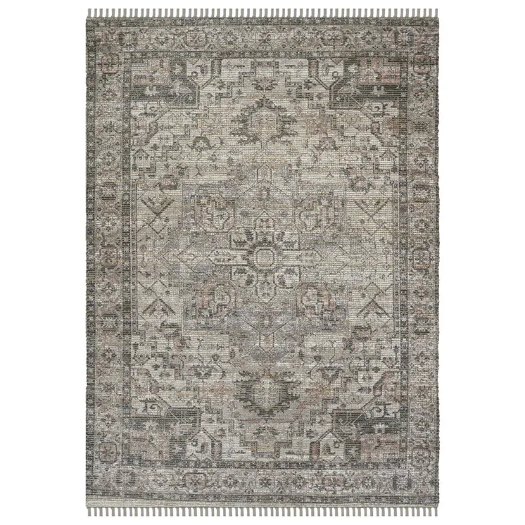 8' X 10' Gray Dark Gray And Dark Pink Oriental Hand Woven Area Rug With Fringe