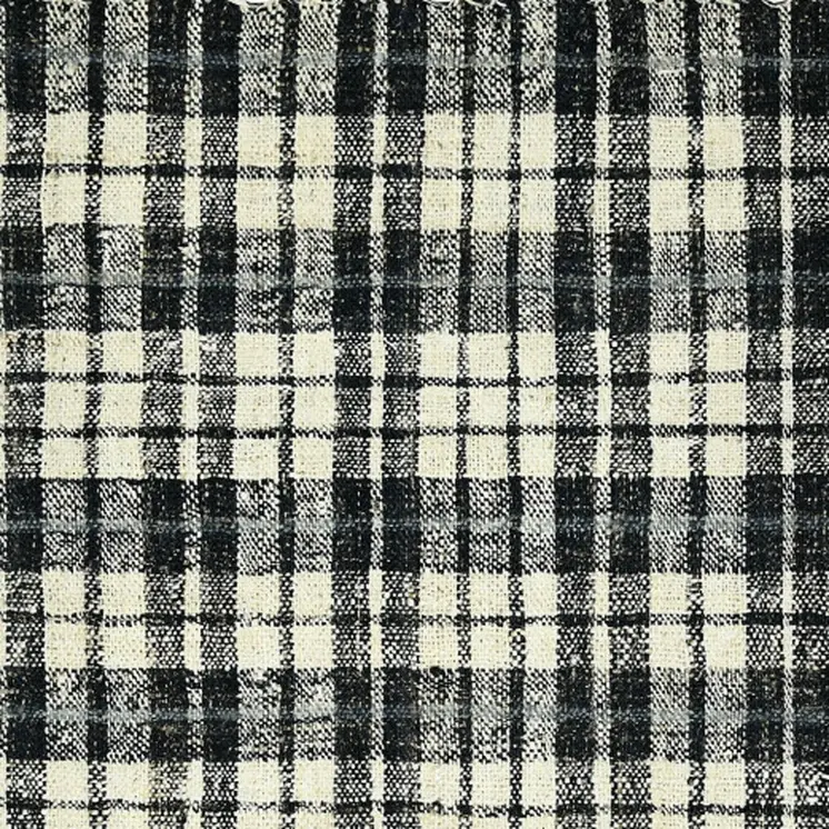 4' X 6' Black And Ivory Jute Plaid Hand Woven Area Rug With Fringe
