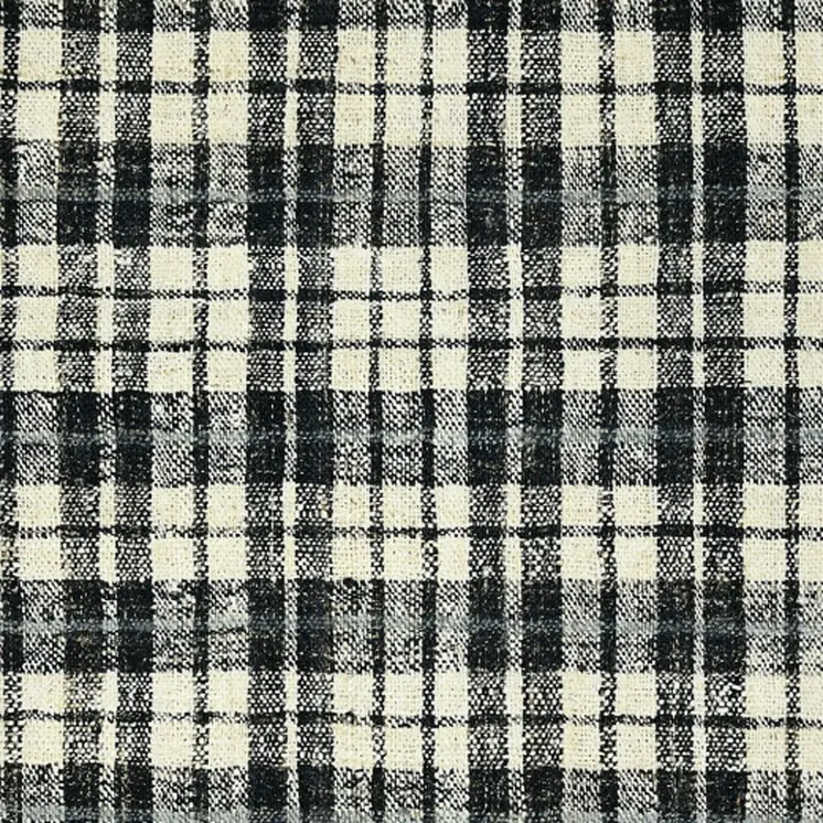 4' X 6' Black And Ivory Jute Plaid Hand Woven Area Rug With Fringe