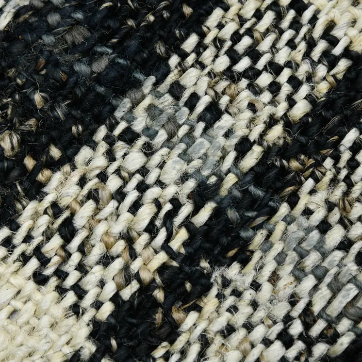8' X 10' Black And Ivory Jute Plaid Hand Woven Area Rug With Fringe