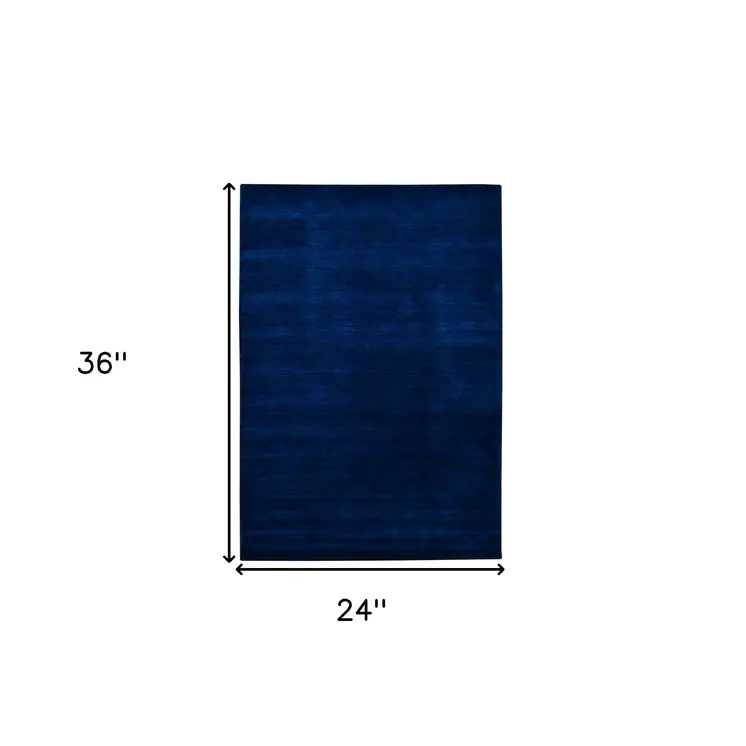 2' X 3' Navy Blue Wool Hand Woven Area Rug