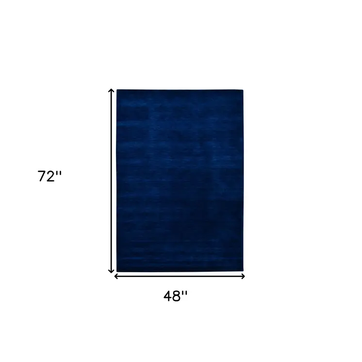4' X 6' Navy Blue Wool Hand Woven Area Rug