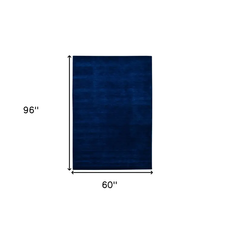 5' X 8' Navy Blue Wool Hand Woven Area Rug