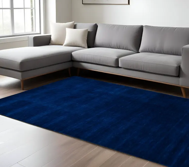 8' X 10' Navy Blue Wool Hand Woven Area Rug