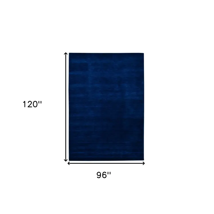 8' X 10' Navy Blue Wool Hand Woven Area Rug