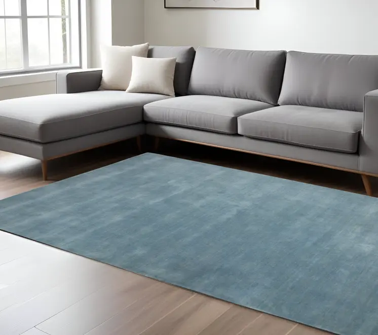 10' X 14' Light Blue Wool Hand Woven Area Rug