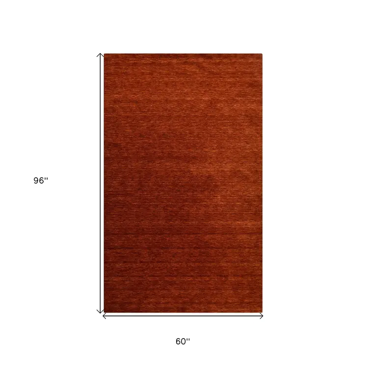 5' X 8' Red Wool Hand Woven Area Rug
