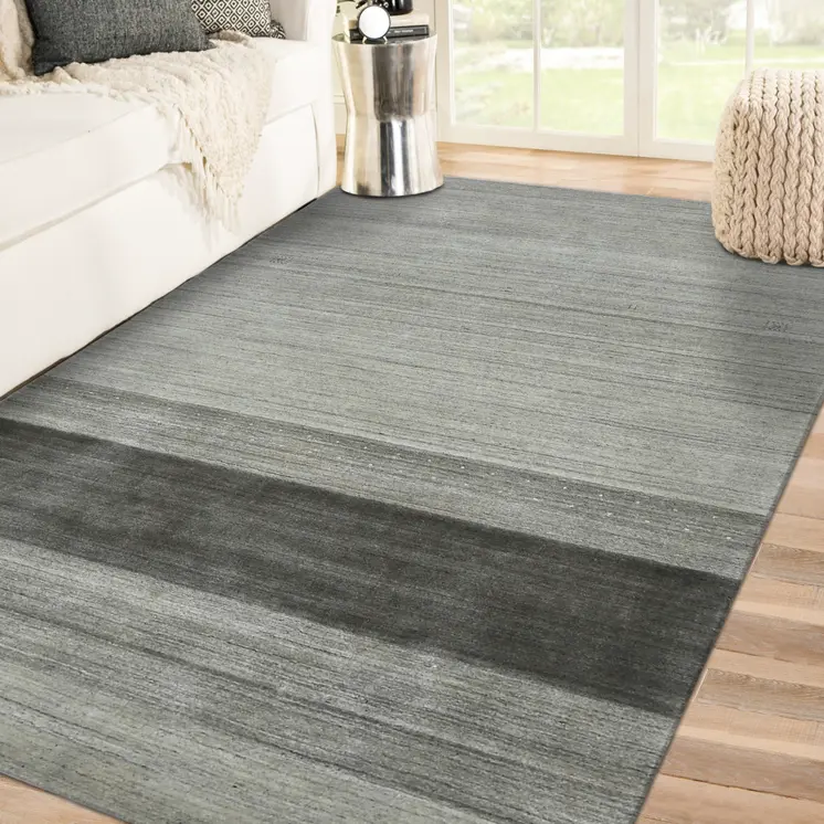 4' X 6' Gray And Light Green Wool Striped Hand Woven Area Rug
