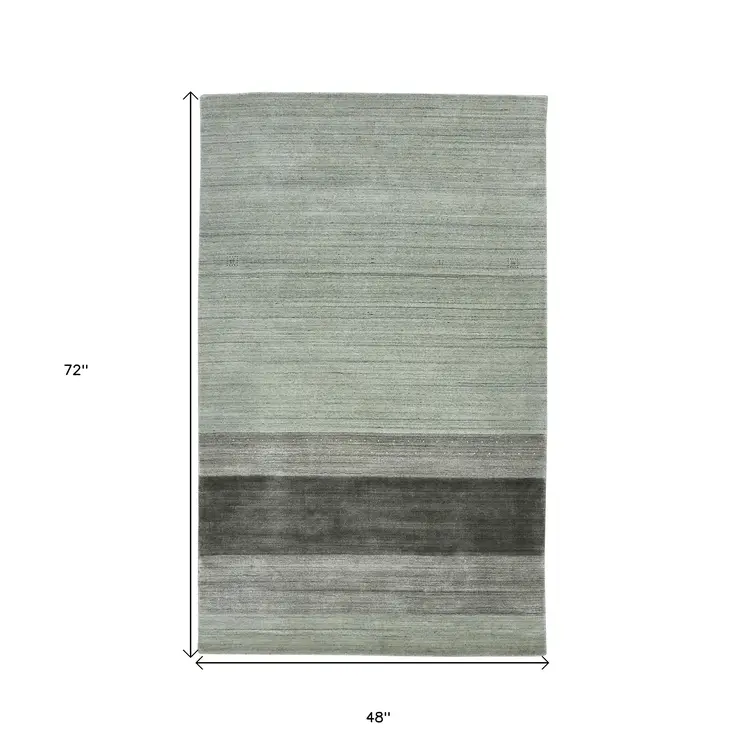 4' X 6' Gray And Light Green Wool Striped Hand Woven Area Rug