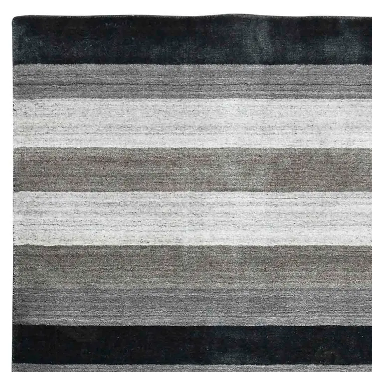 4' X 6' Black And Gray Wool Striped Hand Woven Area Rug