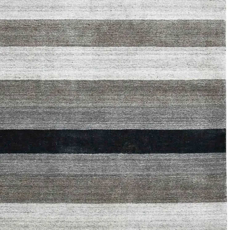 5' X 8' Black And Gray Wool Striped Hand Woven Area Rug