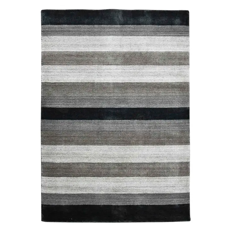 10' X 14' Black And Gray Wool Striped Hand Woven Area Rug
