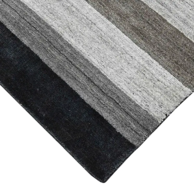 10' X 14' Black And Gray Wool Striped Hand Woven Area Rug