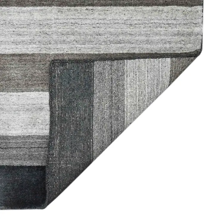 10' X 14' Black And Gray Wool Striped Hand Woven Area Rug