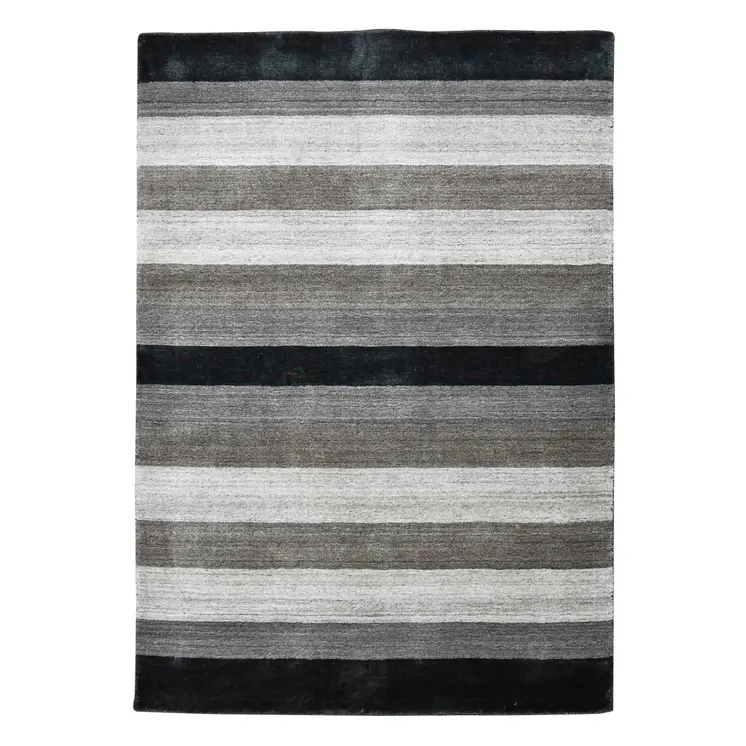 10' X 14' Black And Gray Wool Striped Hand Woven Area Rug