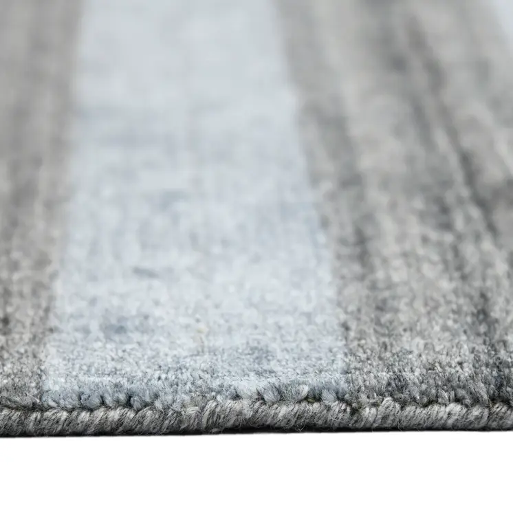 2' X 3' Gray And Light Blue Wool Striped Hand Woven Area Rug