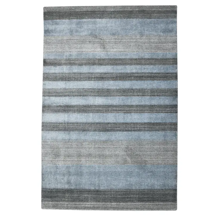 2' X 3' Gray And Light Blue Wool Striped Hand Woven Area Rug