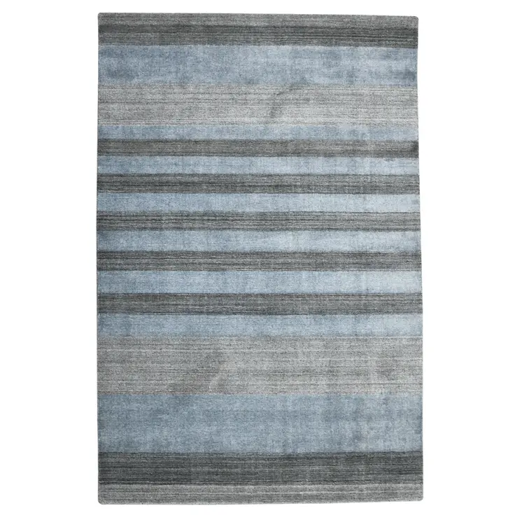 5' X 8' Gray And Light Blue Wool Striped Hand Woven Area Rug
