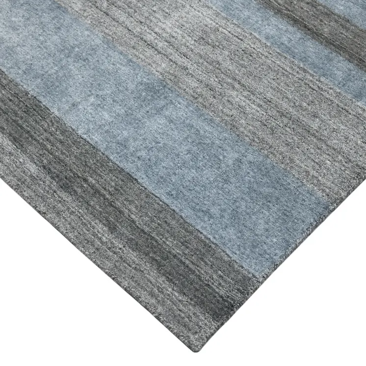 5' X 8' Gray And Light Blue Wool Striped Hand Woven Area Rug