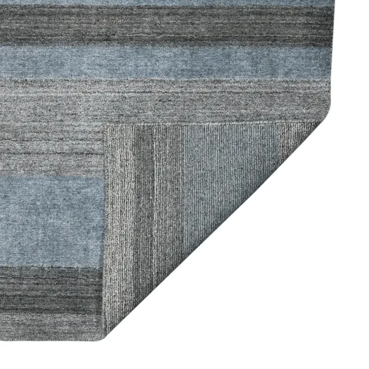 5' X 8' Gray And Light Blue Wool Striped Hand Woven Area Rug