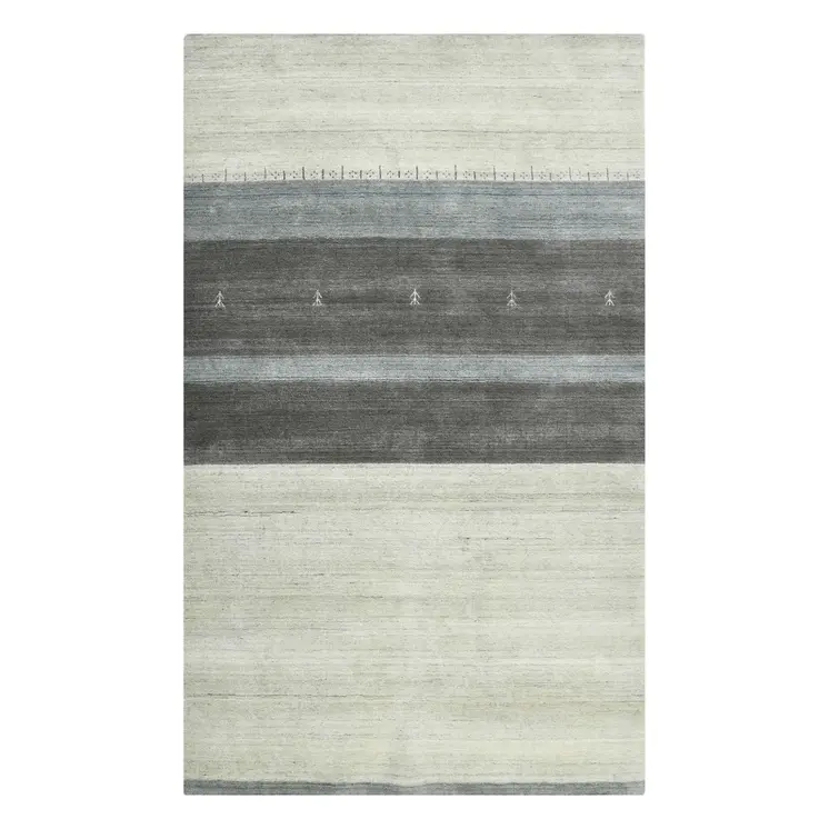 4' X 6' Ivory Gray And Green Wool Striped Hand Woven Area Rug
