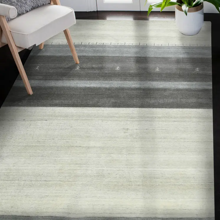 4' X 6' Ivory Gray And Green Wool Striped Hand Woven Area Rug