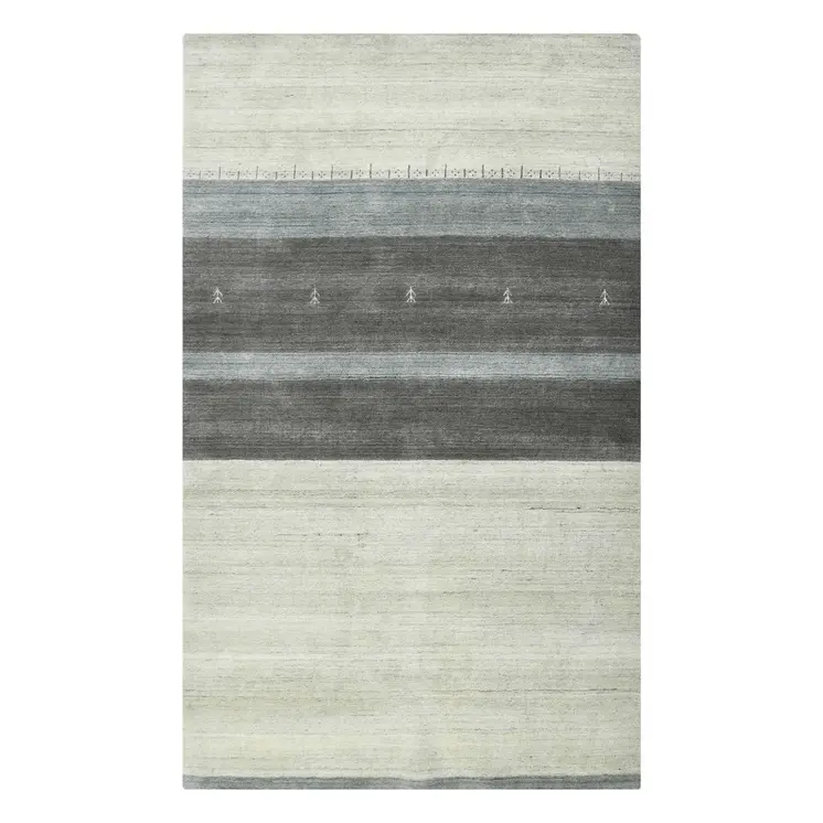 5' X 8' Ivory Gray And Green Wool Striped Hand Woven Area Rug