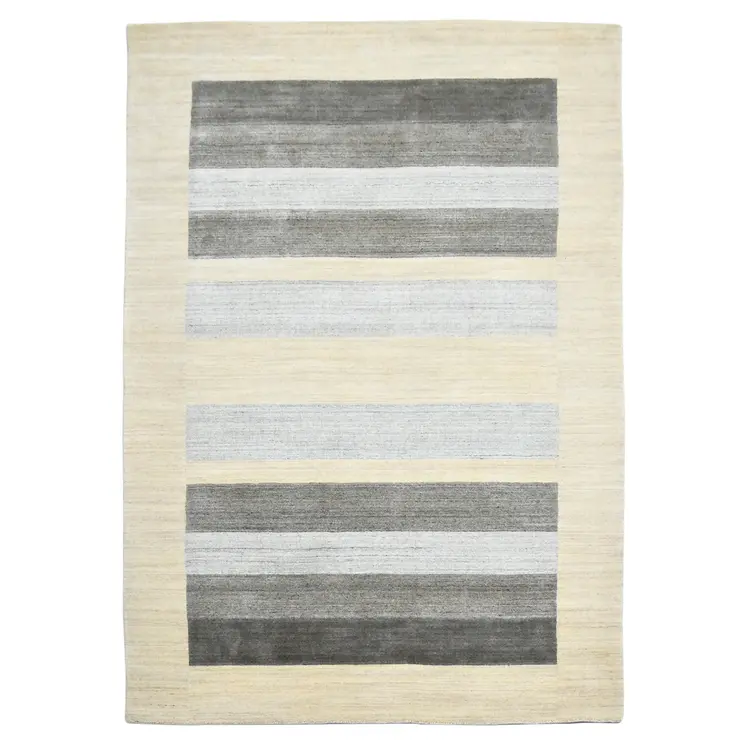 5' X 8' Ivory And Gray Wool Striped Hand Woven Area Rug