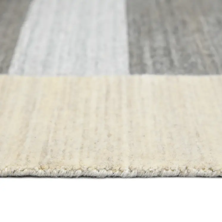 5' X 8' Ivory And Gray Wool Striped Hand Woven Area Rug