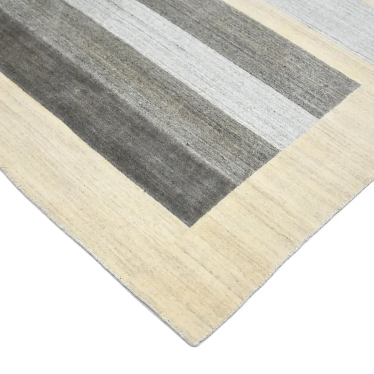 5' X 8' Ivory And Gray Wool Striped Hand Woven Area Rug