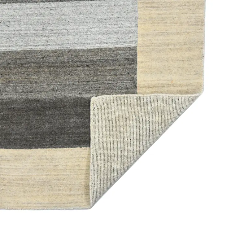 5' X 8' Ivory And Gray Wool Striped Hand Woven Area Rug