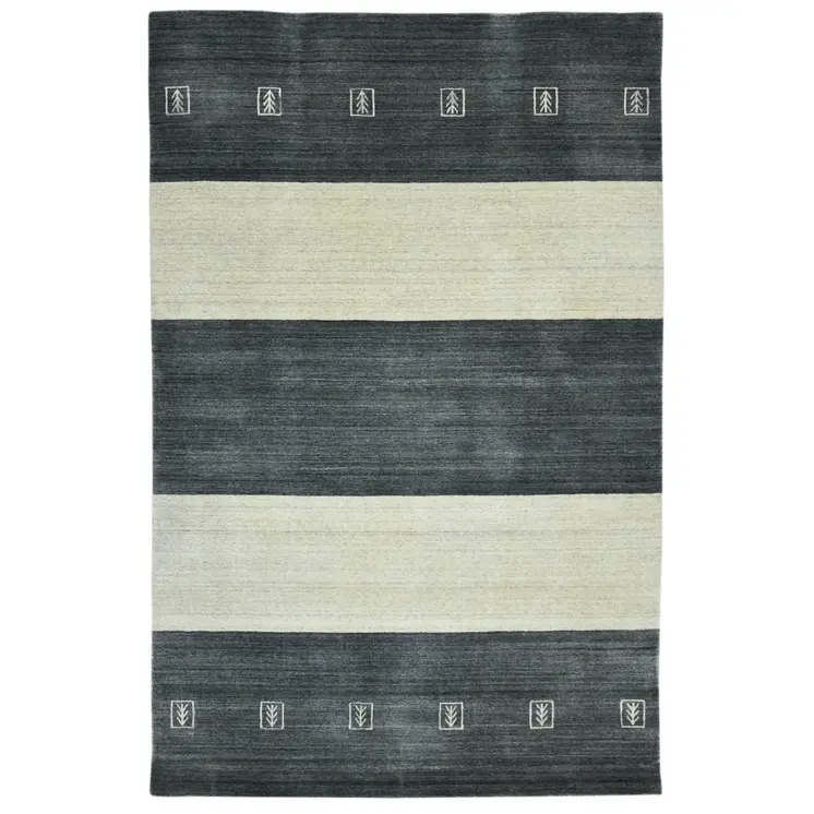 2' X 3' Charcoal And Ivory Wool Striped Hand Woven Area Rug
