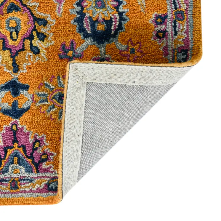 5' X 8' Orange Purple And Blue Wool Floral Hand Tufted Area Rug