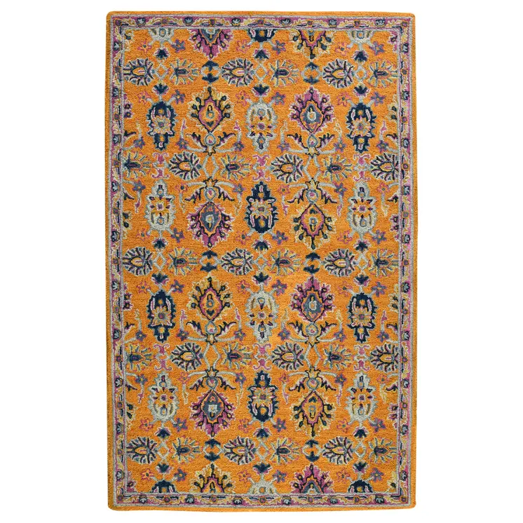 8' X 11' Orange Purple And Blue Wool Floral Hand Tufted Area Rug