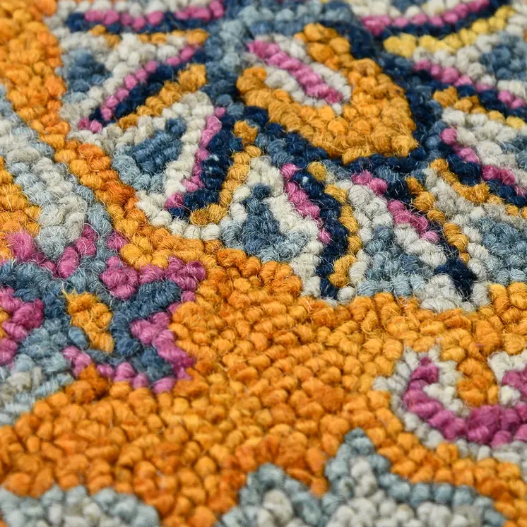 8' X 11' Orange Purple And Blue Wool Floral Hand Tufted Area Rug