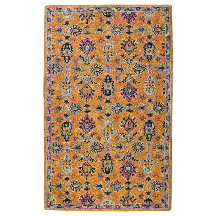 8' X 11' Orange Purple And Blue Wool Floral Hand Tufted Area Rug