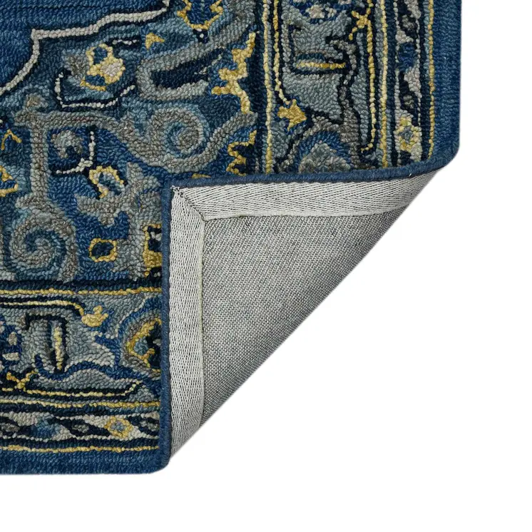 2' X 3' Teal And Gray Wool Medallion Hand Tufted Area Rug
