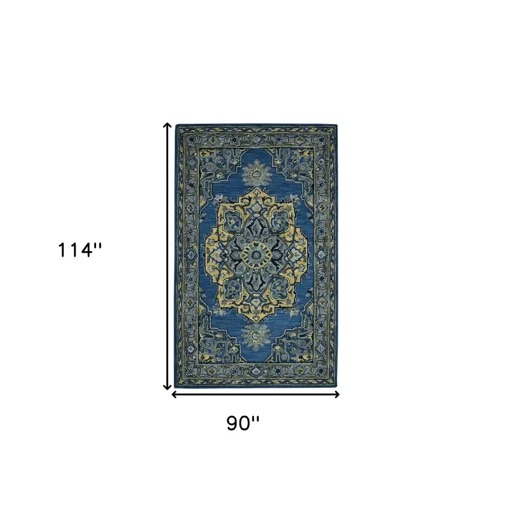 8' X 10' Teal And Gray Wool Medallion Hand Tufted Area Rug
