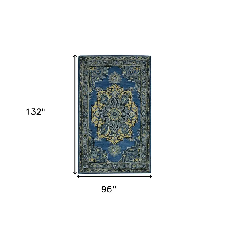 8' X 11' Teal And Gray Wool Medallion Hand Tufted Area Rug