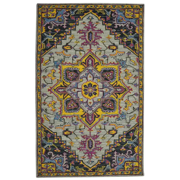 8' X 10' Gray Purple And Gold Wool Medallion Hand Tufted Area Rug