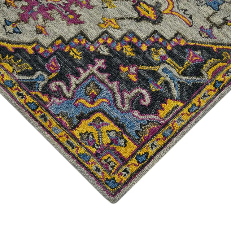 8' X 10' Gray Purple And Gold Wool Medallion Hand Tufted Area Rug